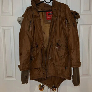 Vintage khujo tan Winter Jacket with faux fur trim  Sz S